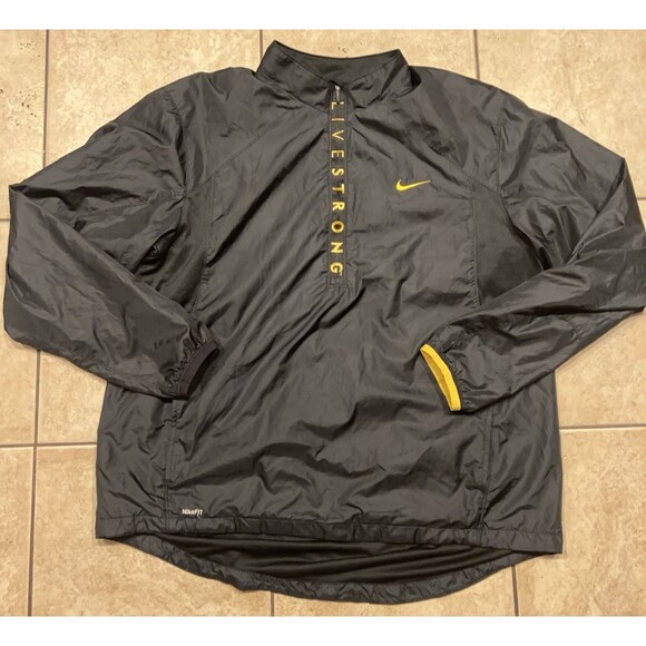 VTG Nike Jacket Mens XL Livestrong Performance Black Windbreaker NikeFit Vented - Picture 1 of 9
